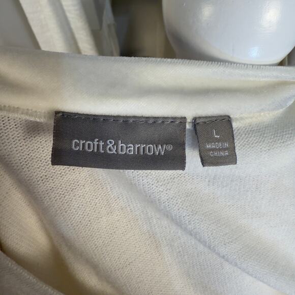 Croft & Barrow Women's Sz L Cream Beaded Floral Applique Cardigan Sweater #3428 - Picture 5 of 8